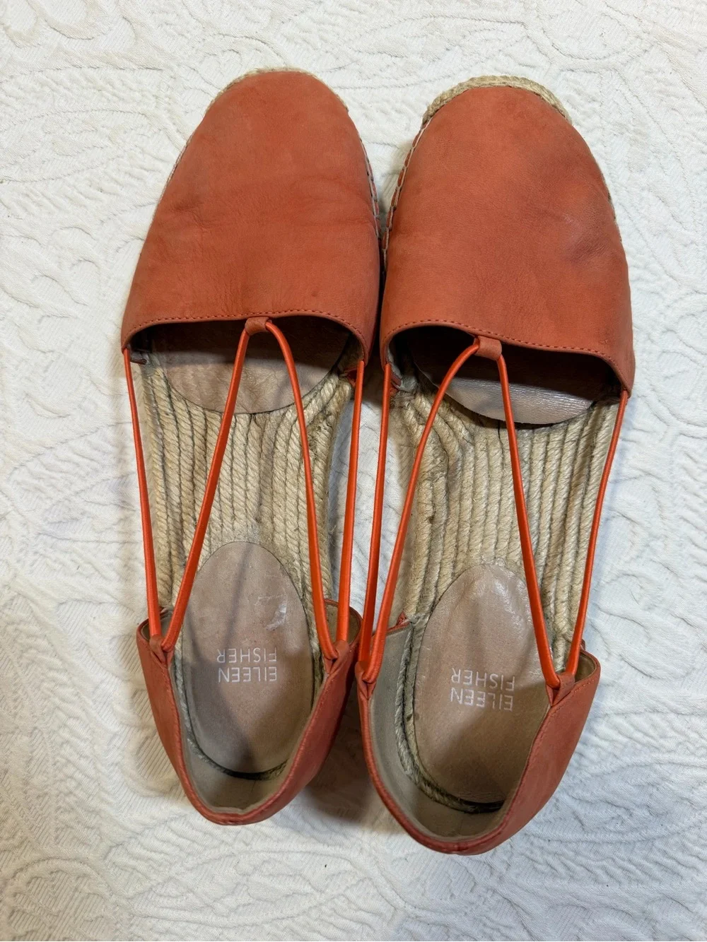 Eileen Fisher Coral Leather Espadrille Flats with Strappy Sides 9.5 Burnt Orange
